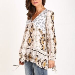 Free People 60's Down by the Bay Tunic Ivory Combo Top Size Large